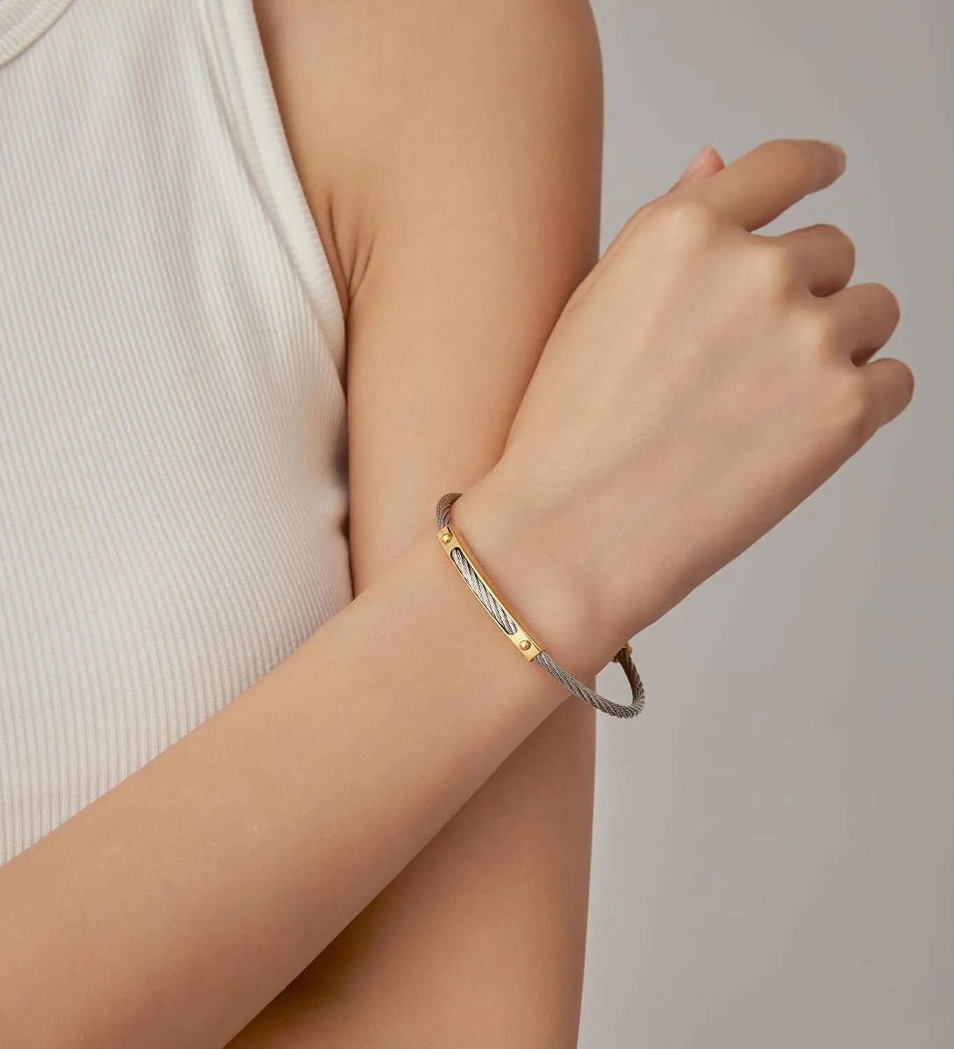 Cable Wire Twisted Cuff Bangle Bracelet For Women 14K Gold/rose/silver Stainless Steel Jewelry for Women Gift