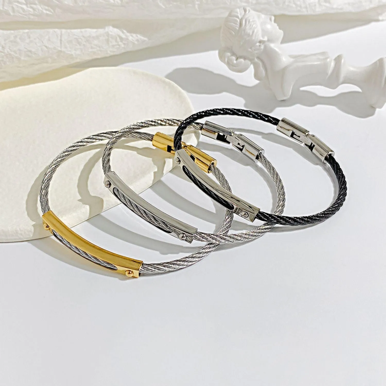 Cable Wire Twisted Cuff Bangle Bracelet For Women 14K Gold/rose/silver Stainless Steel Jewelry for Women Gift