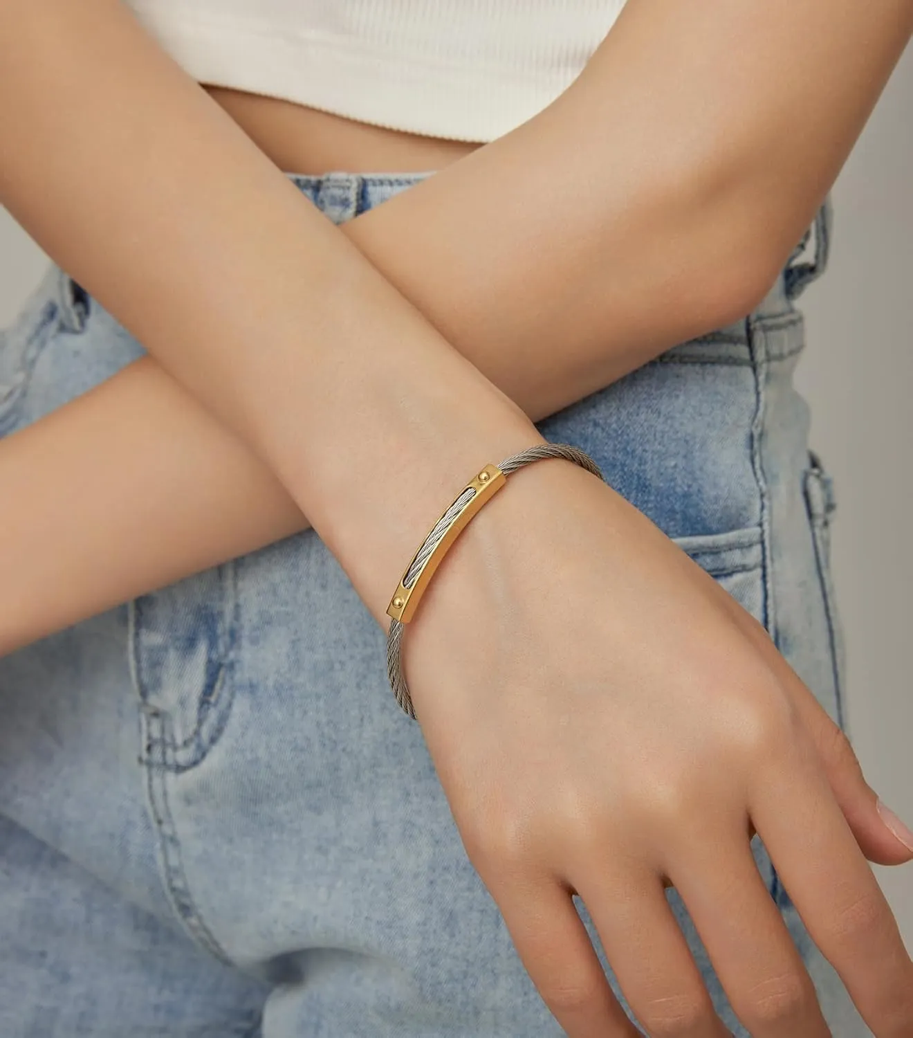 Cable Wire Twisted Cuff Bangle Bracelet For Women 14K Gold/rose/silver Stainless Steel Jewelry for Women Gift