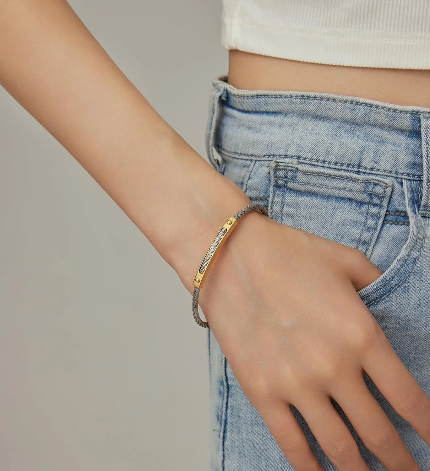 Cable Wire Twisted Cuff Bangle Bracelet For Women 14K Gold/rose/silver Stainless Steel Jewelry for Women Gift