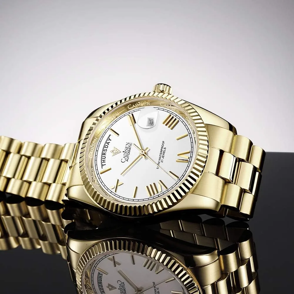 CADISEN Mens Automatic MIYOTA 8285 Mechanical Watch Casual Watches for Men Waterproof Sapphire