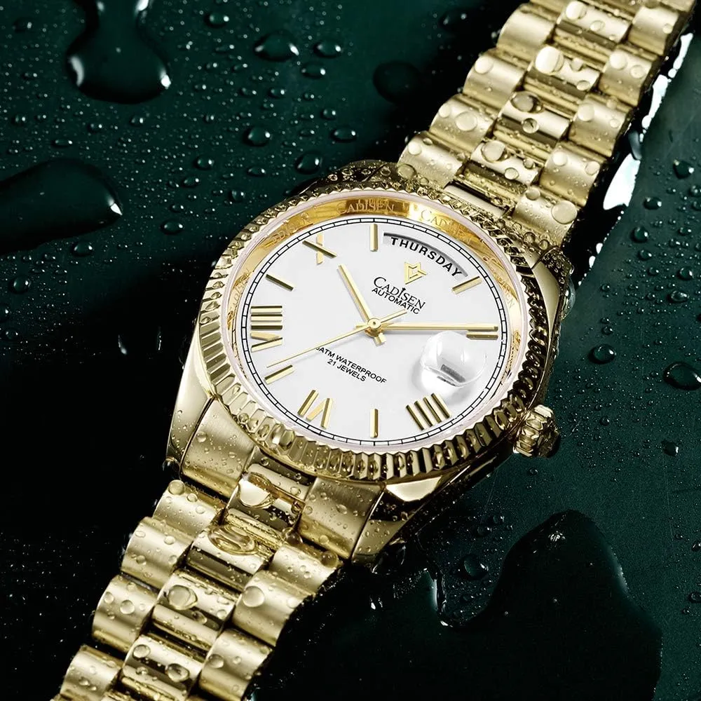 CADISEN Mens Automatic MIYOTA 8285 Mechanical Watch Casual Watches for Men Waterproof Sapphire