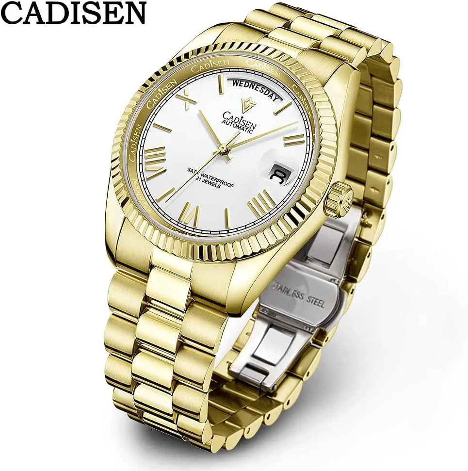 CADISEN Mens Automatic MIYOTA 8285 Mechanical Watch Casual Watches for Men Waterproof Sapphire