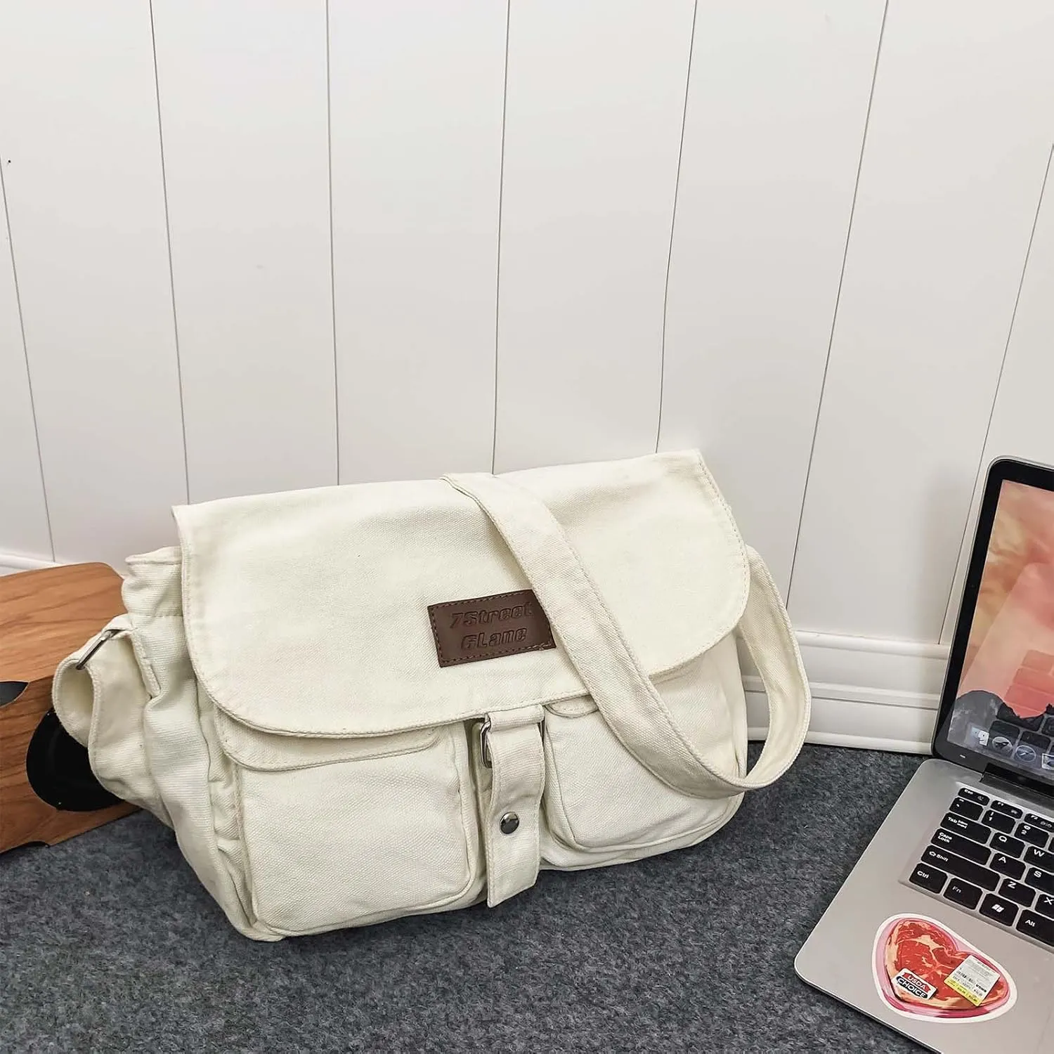 Canvas Messenger Bag for Men Women,Small Crossbody Shoulder Bag,Vintage Military Satchel