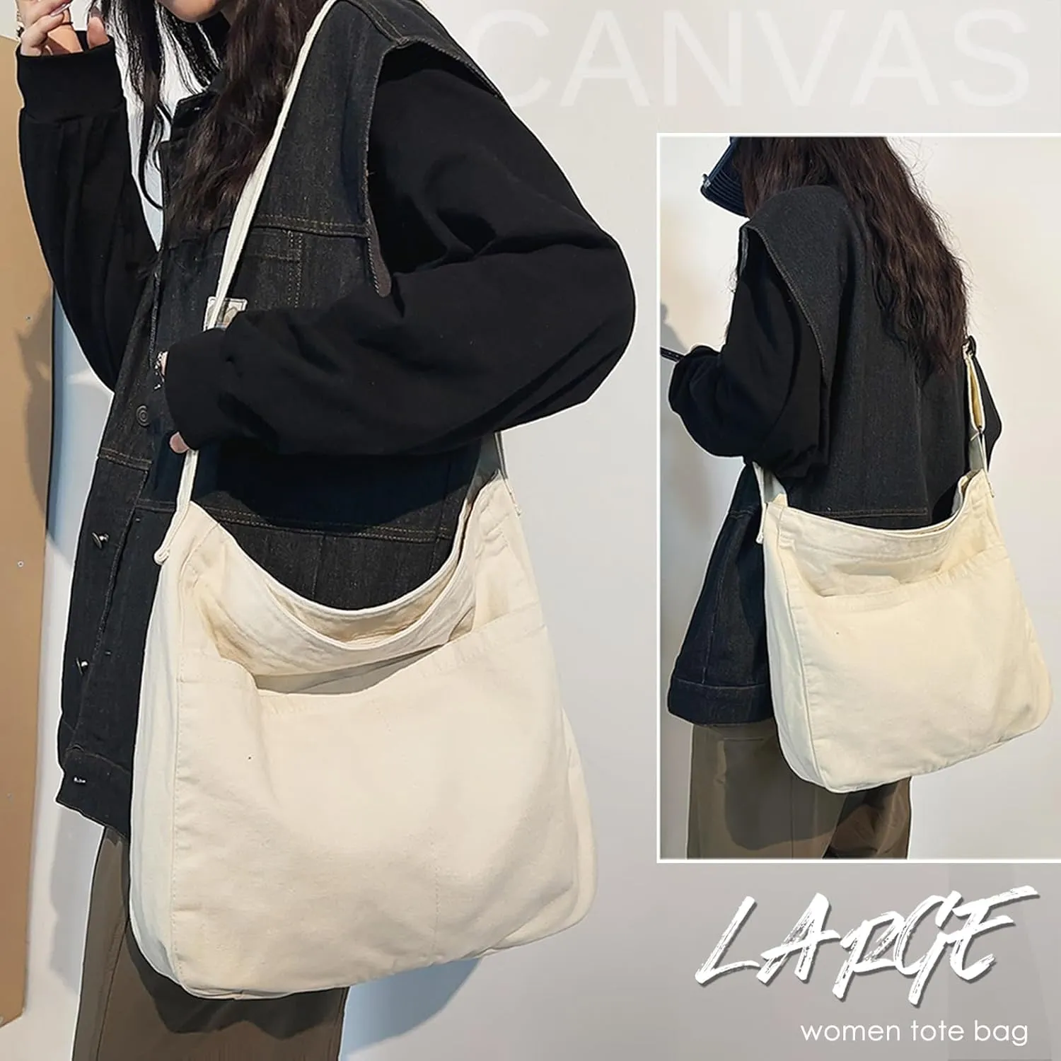 Canvas Tote Bag Casual Hobo Crossbody Shoulder Bag for Women and Men Large Purse Messenger Bag Travel Work