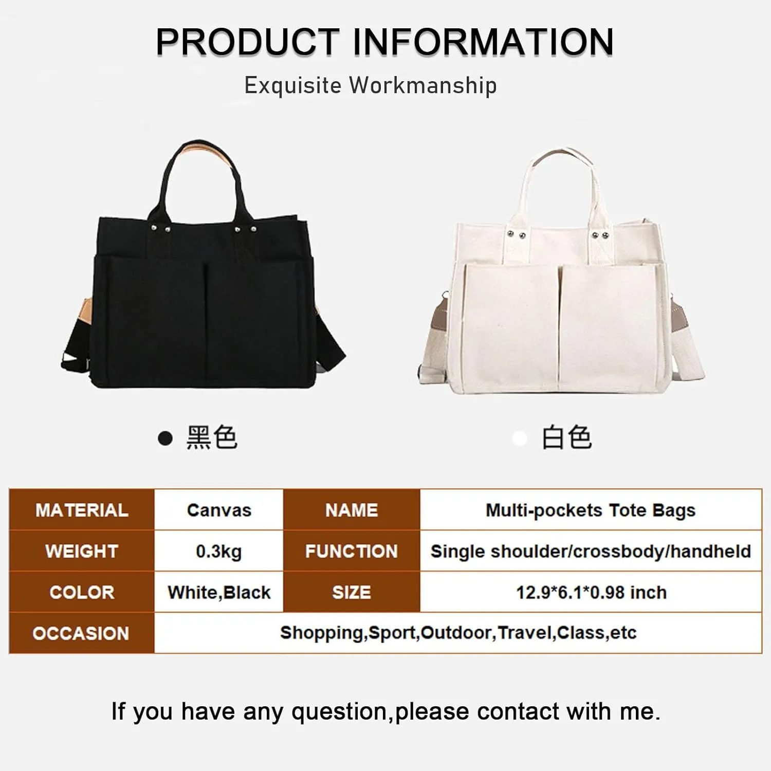 Canvas Tote Bags for Women - Large Shoulder Handbags with Multi-pockets, Satchel Purse for Casual Travel & Work
