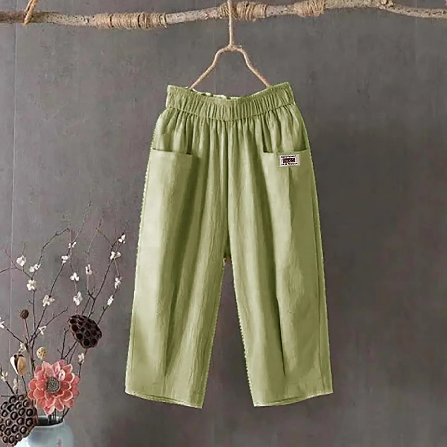 Capris Pants Bermuda Shorts for Women Casual Summer Beach Drawstring Shorts Knee Length Loose Cute Vacation Short