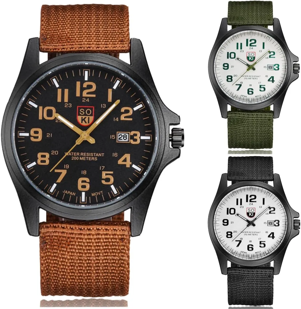 CdyBox 3 Pack Women Nylon Strap Watches Men's Calendar Sport Quartz Wristwatch Military Watch Wholesale