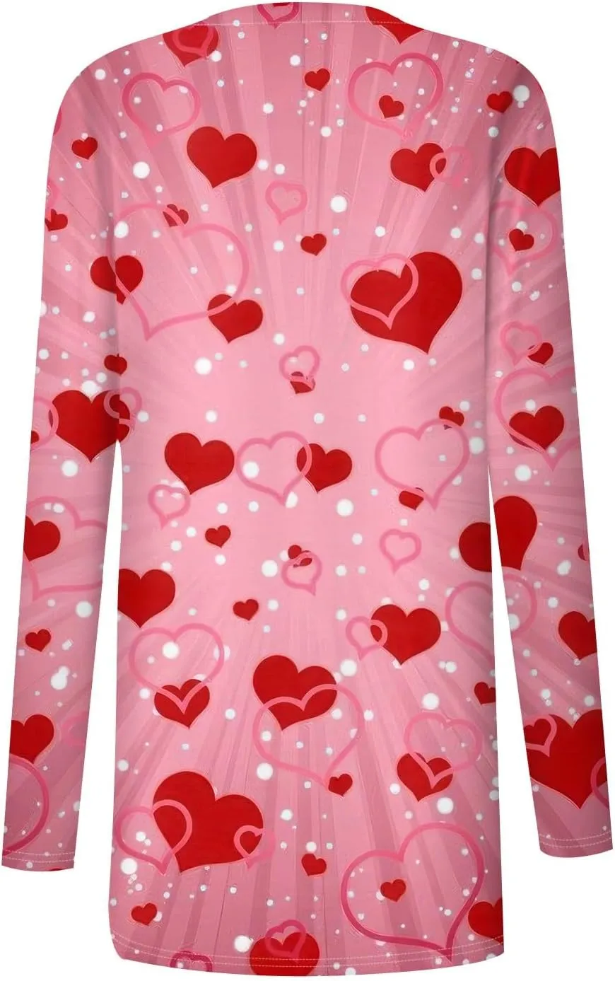 ChicCrate Women's Fashion Casual Open Front Long Sleeve Heart Print Cardigans Valentines Outerwear