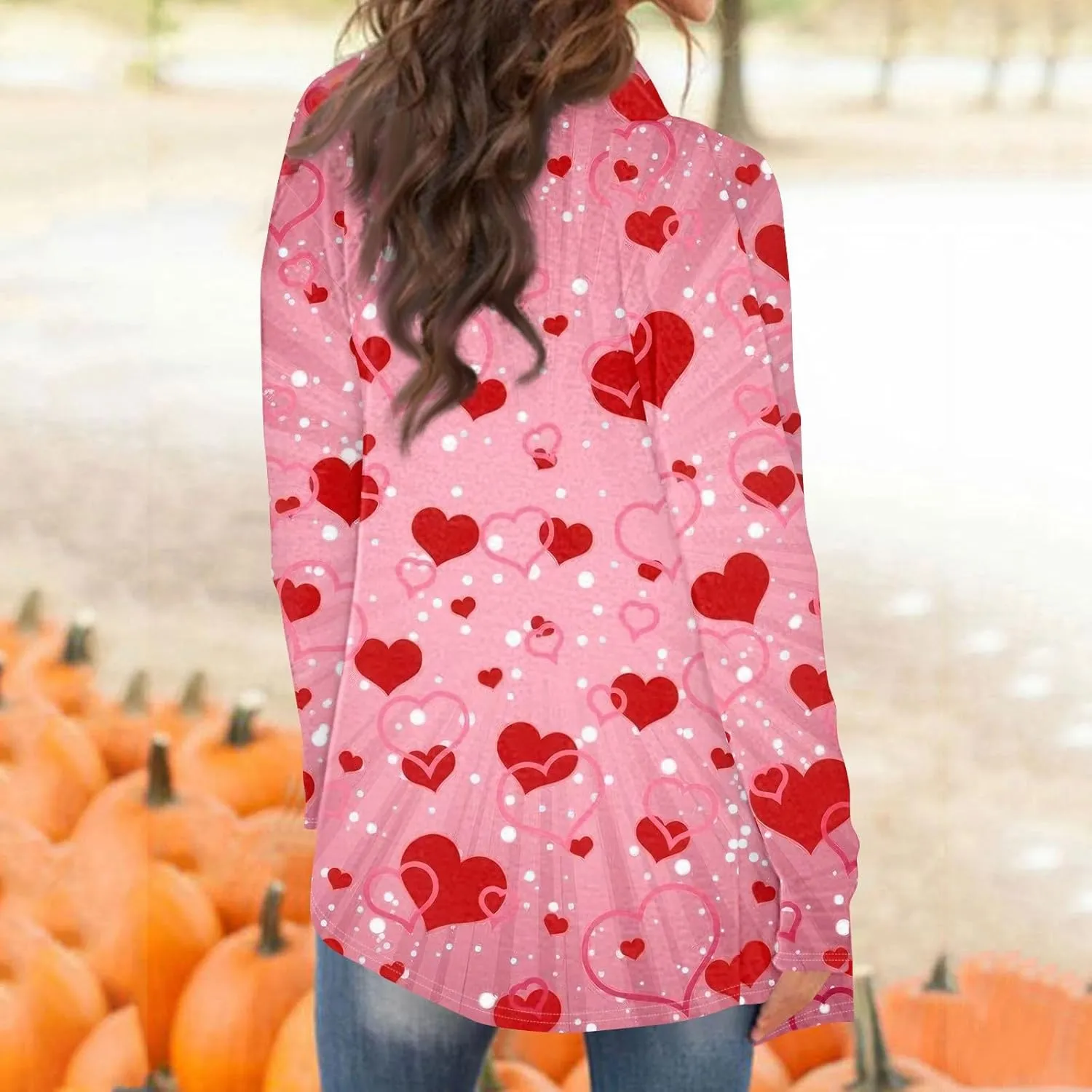 ChicCrate Women's Fashion Casual Open Front Long Sleeve Heart Print Cardigans Valentines Outerwear