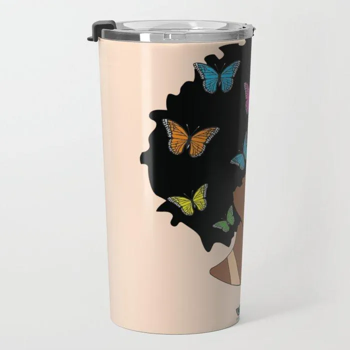 Chocolate Butterfly Afro Diva Travel Mug