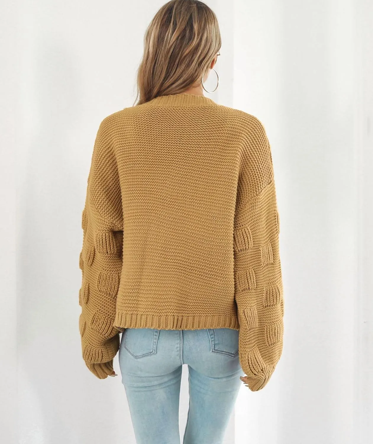 chouyatou Women's Fall Oversized Cardigan Sweater Bishop Sleeve Open Front Chunky Knit Cardigans