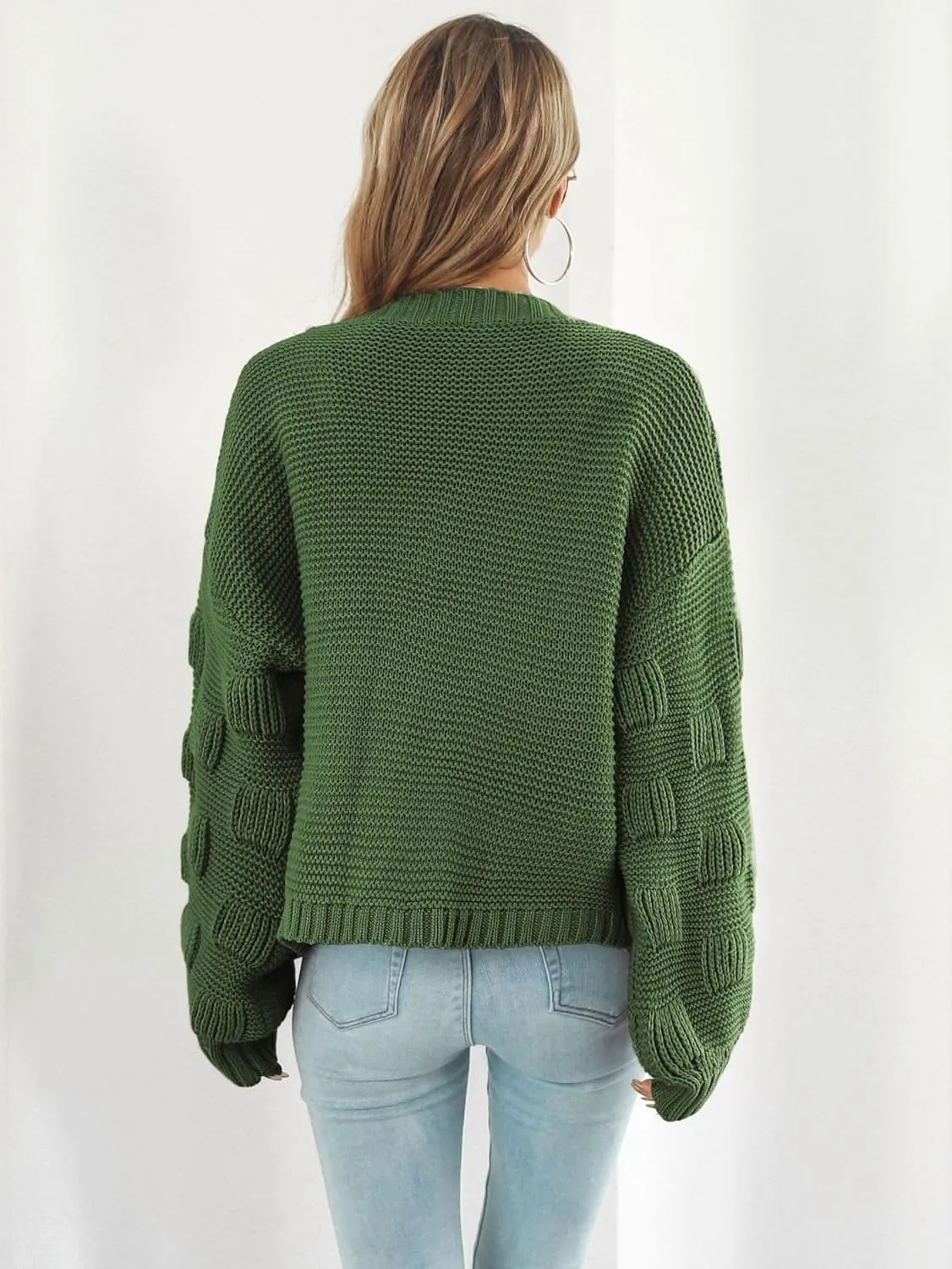 chouyatou Women's Fall Oversized Cardigan Sweater Bishop Sleeve Open Front Chunky Knit Cardigans