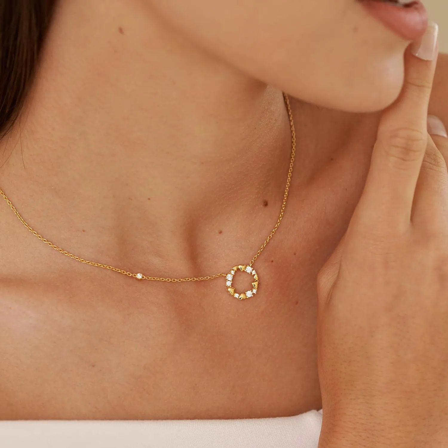 Circle Heart Pendant Necklace, Sterling Silver, Cubic Zirconia, Dainty Gold Necklace for Women - High School Graduation Gifts for Her, College Graduation Gifts, Graduation Gift