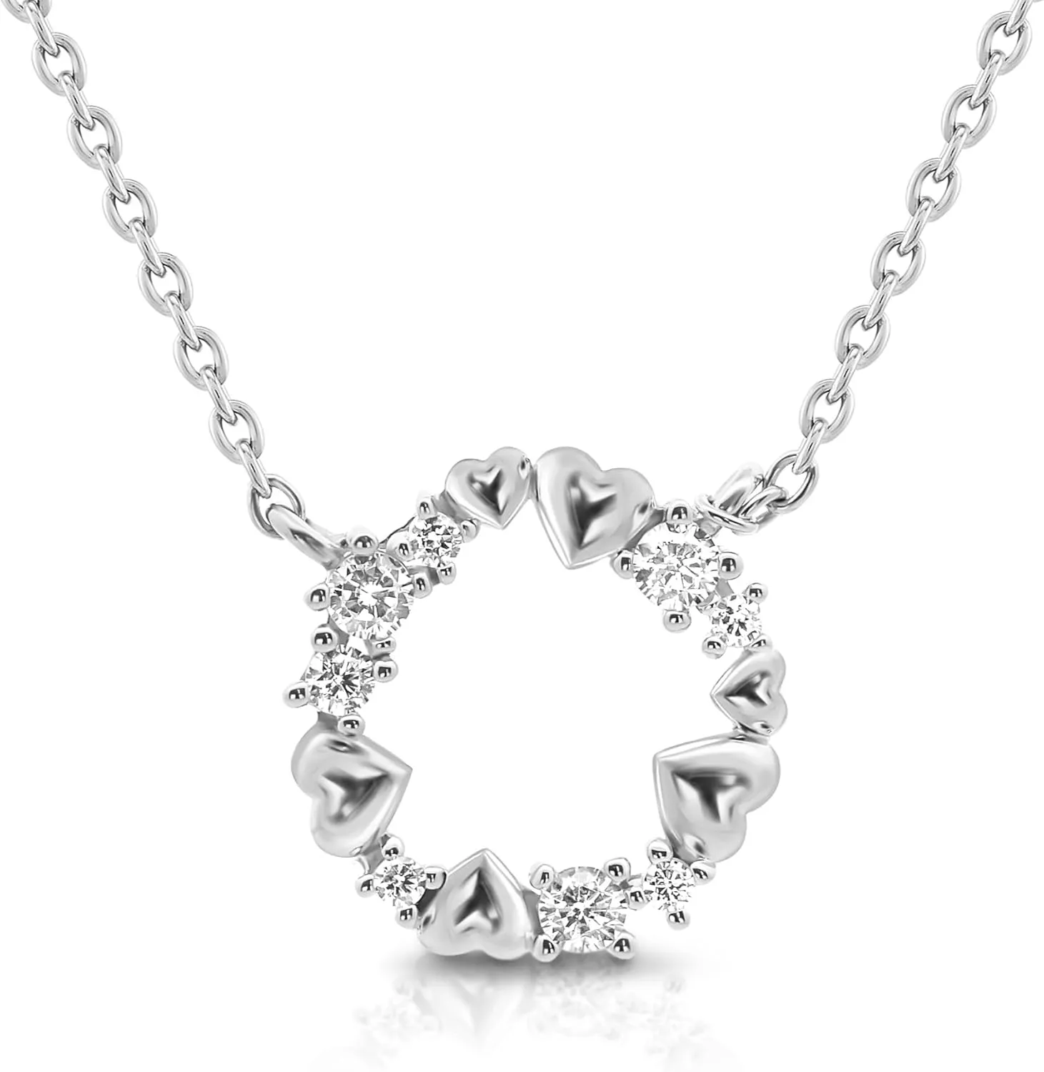 Circle Heart Pendant Necklace, Sterling Silver, Cubic Zirconia, Dainty Gold Necklace for Women - High School Graduation Gifts for Her, College Graduation Gifts, Graduation Gift