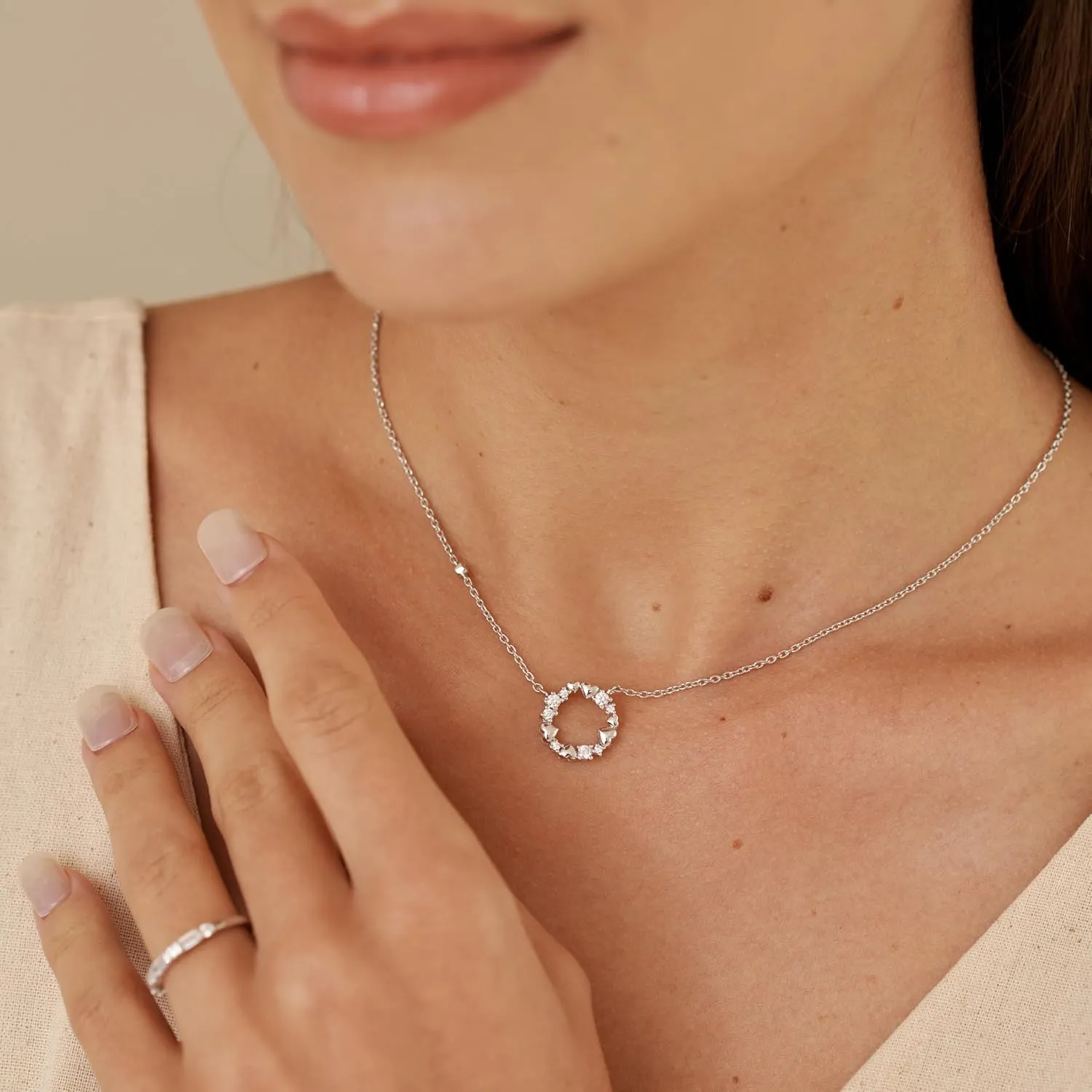 Circle Heart Pendant Necklace, Sterling Silver, Cubic Zirconia, Dainty Gold Necklace for Women - High School Graduation Gifts for Her, College Graduation Gifts, Graduation Gift