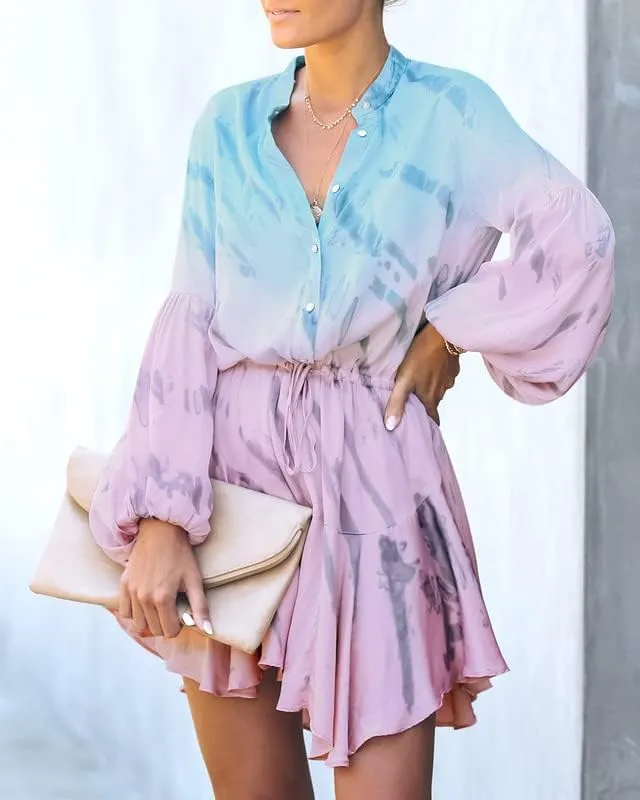 Clarisbelle Women's Long Sleeves Button up Tie Waist Floral Chiffon Dress
