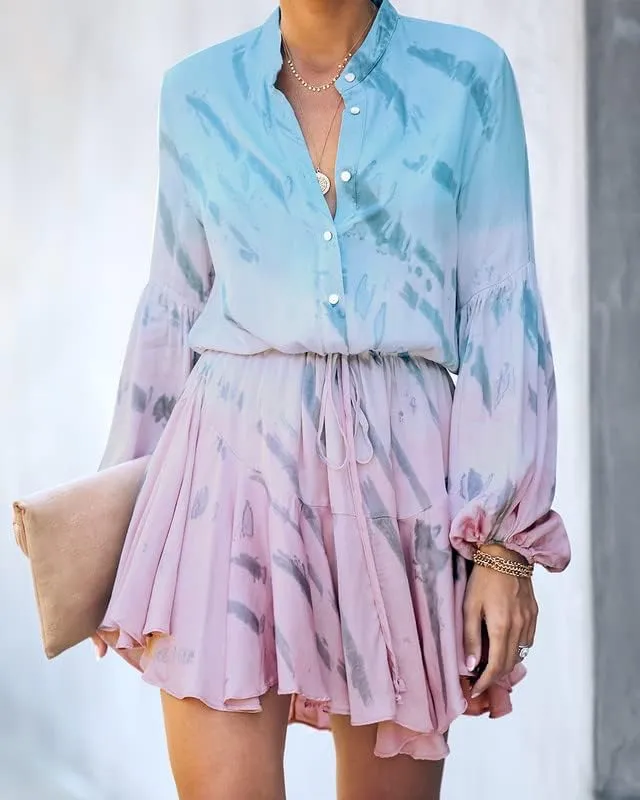 Clarisbelle Women's Long Sleeves Button up Tie Waist Floral Chiffon Dress