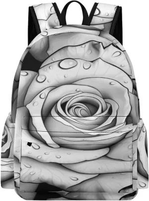 Classical Travel Backpack,Black White Rose Print Personal Item Backpack,Spacious And Durable Backpacks for Work And Travel