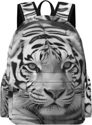 Classical Travel Backpack,Black White Tiger Print Personal Item Backpack,Spacious And Durable Backpacks for Work And Travel