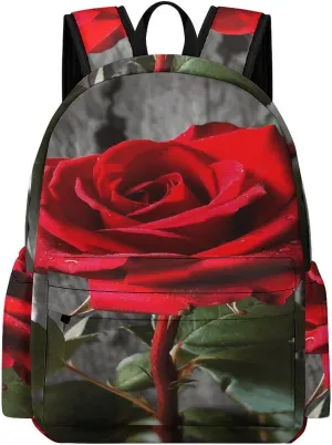 Classical Travel Backpack,Blooming Red Rose Print Personal Item Backpack,Spacious And Durable Backpacks for Work And Travel