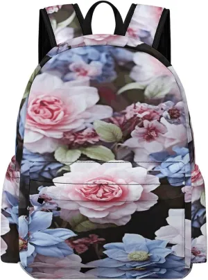 Classical Travel Backpack,Blue And Flowers Print Personal Item Backpack,Spacious And Durable Backpacks for Work And Travel