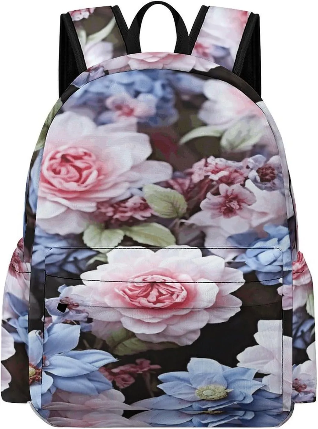 Classical Travel Backpack,Blue And Flowers Print Personal Item Backpack,Spacious And Durable Backpacks for Work And Travel