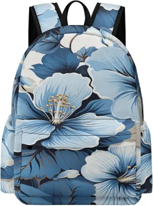 Classical Travel Backpack,Blue Hibiscus Flower Print Personal Item Backpack,Spacious And Durable Backpacks for Work And Travel