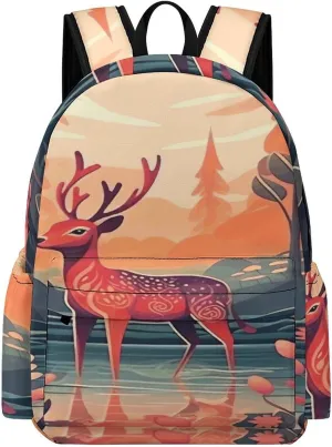 Classical Travel Backpack,Deer And Flowers Print Personal Item Backpack,Spacious And Durable Backpacks for Work And Travel
