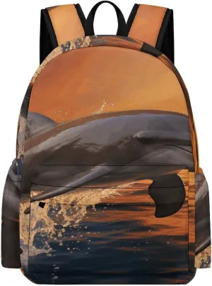 Classical Travel Backpack,Dusk Dolphin Print Personal Item Backpack,Spacious And Durable Backpacks for Work And Travel