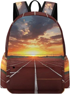 Classical Travel Backpack,Dusk Running Track Print Personal Item Backpack,Spacious And Durable Backpacks for Work And Travel