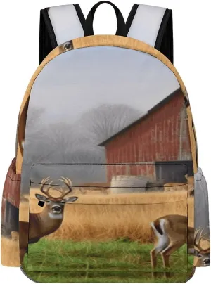 Classical Travel Backpack,Farm with Deer Print Personal Item Backpack,Spacious And Durable Backpacks for Work And Travel