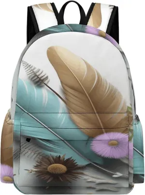 Classical Travel Backpack,Feather Flower Print Personal Item Backpack,Spacious And Durable Backpacks for Work And Travel