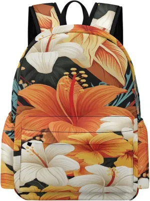 Classical Travel Backpack,Flowers on Black Background Print Personal Item Backpack,Spacious And Durable Backpacks for Work And Travel