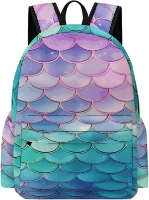 Classical Travel Backpack,Gradient Mermaid Scales Print Personal Item Backpack,Spacious And Durable Backpacks for Work And Travel