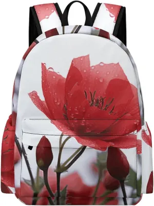 Classical Travel Backpack,Red Flower Bud Print Personal Item Backpack,Spacious And Durable Backpacks for Work And Travel