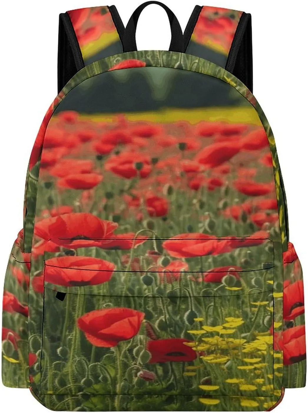 Classical Travel Backpack,Red Poppy Field Print Personal Item Backpack,Spacious And Durable Backpacks for Work And Travel