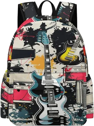 Classical Travel Backpack,Rock Music Pattern Print Personal Item Backpack,Spacious And Durable Backpacks for Work And Travel