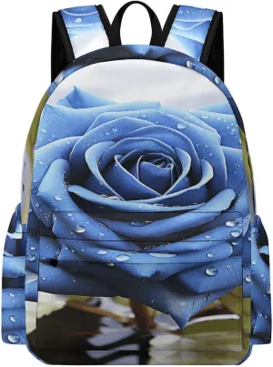 Classical Travel Backpack,Romantic Blue Rose Print Personal Item Backpack,Spacious And Durable Backpacks for Work And Travel