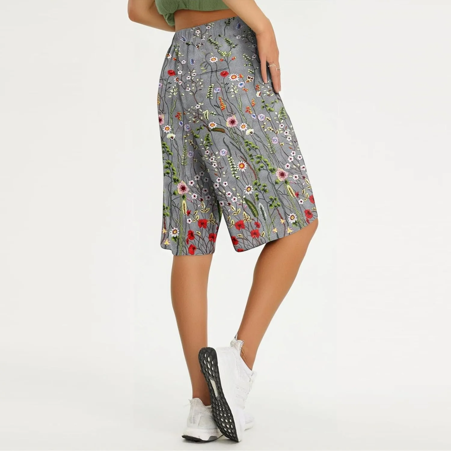 Cotton Linen High Waisted Pants for Women Boho Knee Length Cropped Pants Straight Leg Fashion Shorts 2025 with Pockets