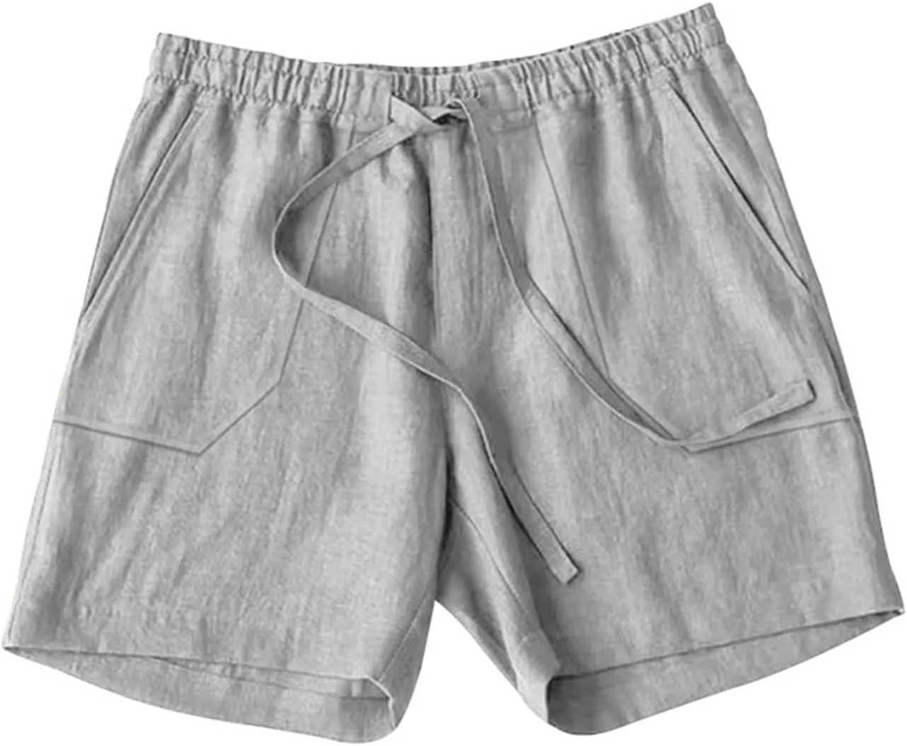 Cotton Linen Shorts for Men Elastic Waist Drawstring Summer Beach Shorts with Pockets Athletic Fit Lightweight Workout Shorts