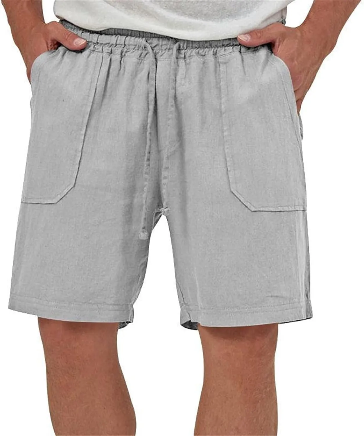 Cotton Linen Shorts for Men Elastic Waist Drawstring Summer Beach Shorts with Pockets Athletic Fit Lightweight Workout Shorts