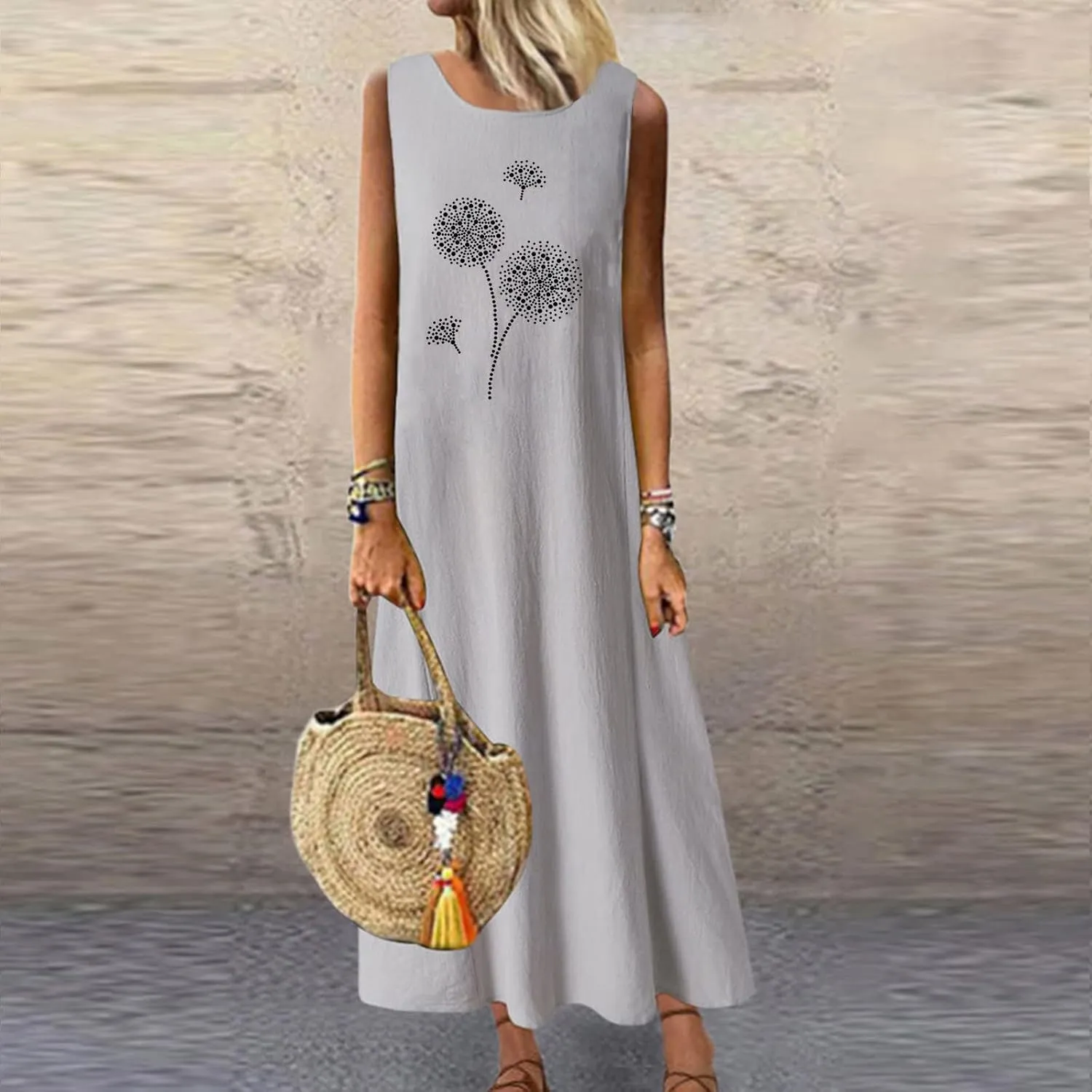 Cotton Linen Summer Maxi Dresses for Women 2025 Vacation Boho Floral Sun Dress Sleeveless Flowy Beach Long Dress