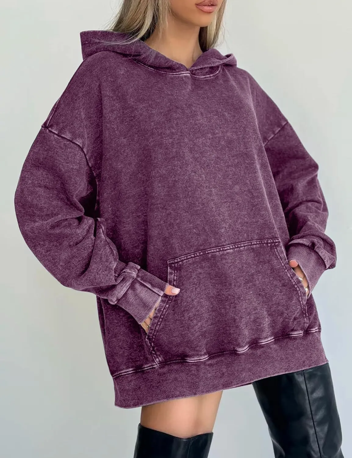 COZYPOIN Womens Acid Wash Hoodies Casual Vintage Hooded Sweatshirt Cotton Basic Hoodie Top Spring Fashion Streetwear