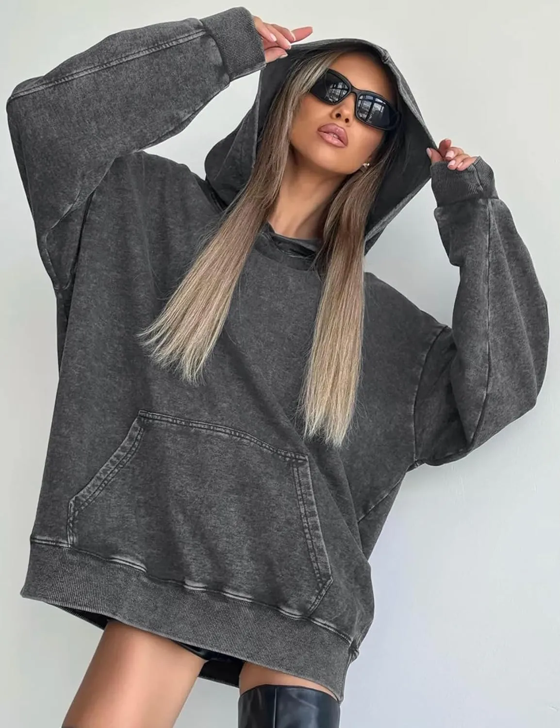 COZYPOIN Womens Acid Wash Hoodies Casual Vintage Hooded Sweatshirt Cotton Basic Hoodie Top Spring Fashion Streetwear