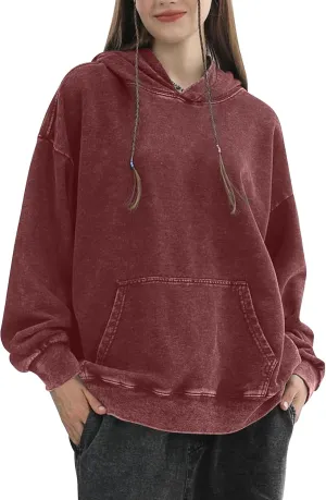 COZYPOIN Womens Acid Wash Hoodies Casual Vintage Hooded Sweatshirt Cotton Basic Hoodie Top Spring Fashion Streetwear