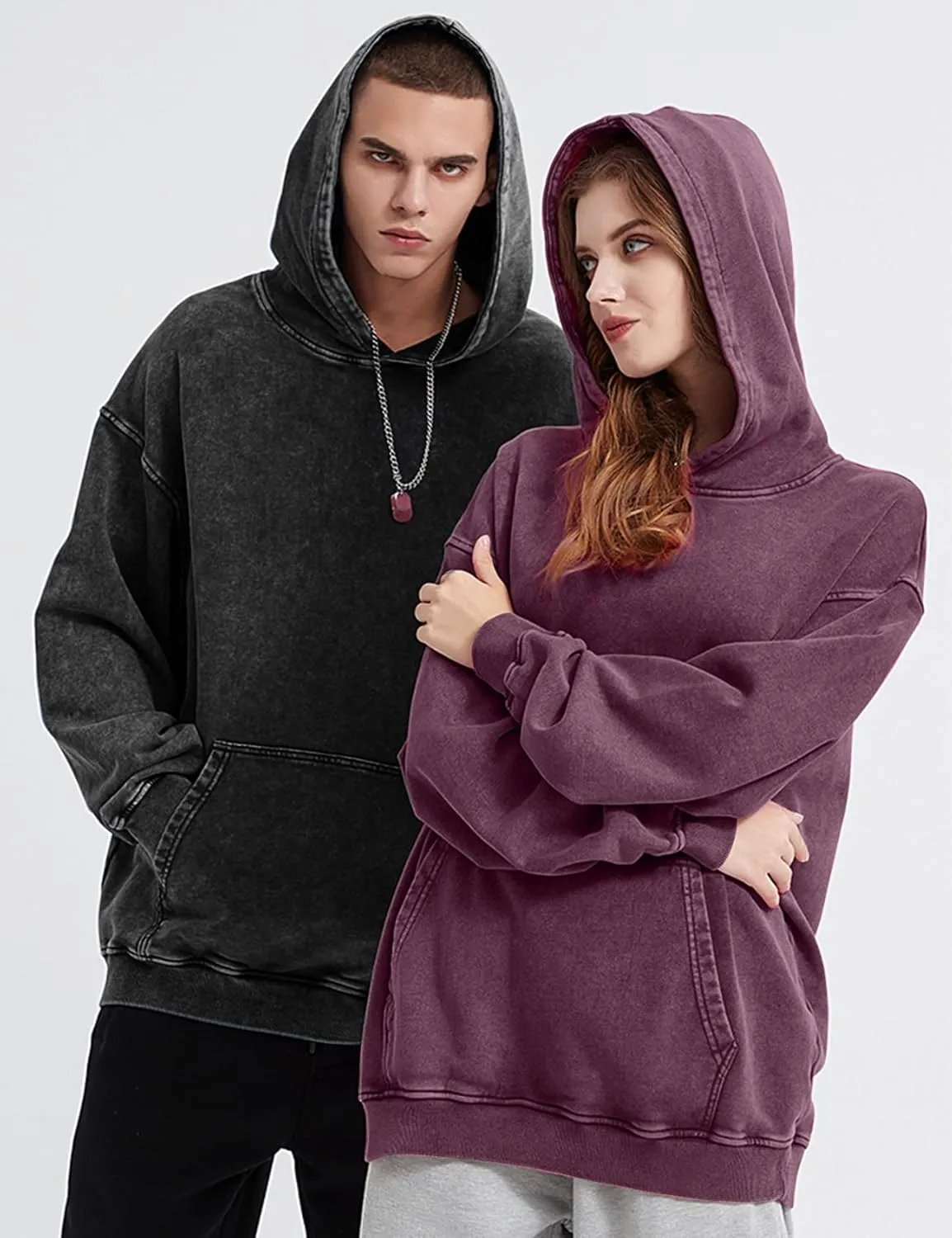 COZYPOIN Womens Acid Wash Hoodies Casual Vintage Hooded Sweatshirt Cotton Basic Hoodie Top Spring Fashion Streetwear