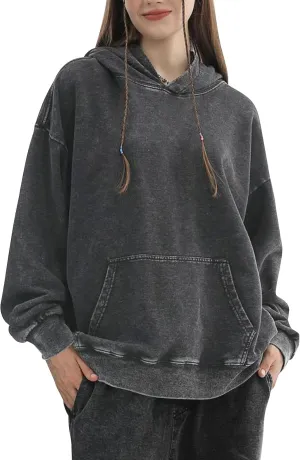 COZYPOIN Womens Acid Wash Hoodies Casual Vintage Hooded Sweatshirt Cotton Basic Hoodie Top Spring Fashion Streetwear