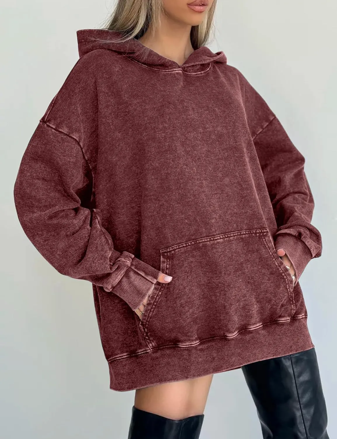 COZYPOIN Womens Acid Wash Hoodies Casual Vintage Hooded Sweatshirt Cotton Basic Hoodie Top Spring Fashion Streetwear