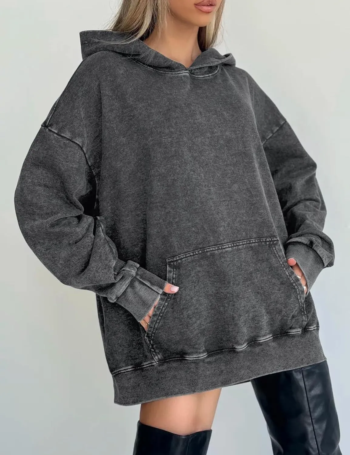 COZYPOIN Womens Acid Wash Hoodies Casual Vintage Hooded Sweatshirt Cotton Basic Hoodie Top Spring Fashion Streetwear
